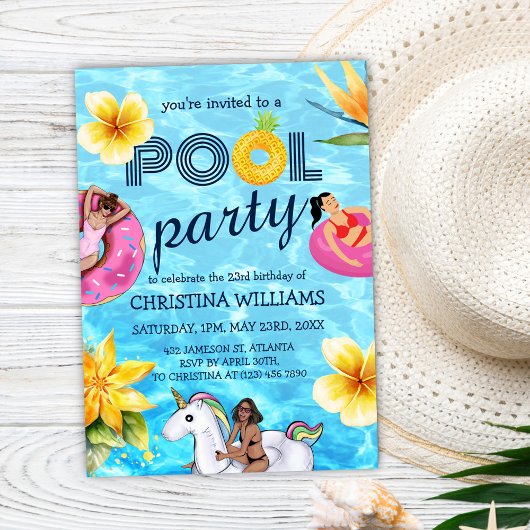 Pool Party Modernes tropisches Sommer Geburtstag Einladung