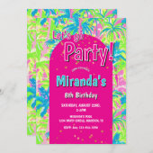 Pool Party Neon Birthday Einladung (Vorne/Hinten)