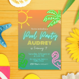 Pool Party Neon Einladung