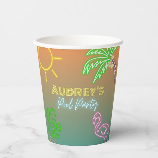 Pool Party Neon Pappbecher (Vorderseite)