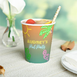 Pool Party Neon Pappbecher