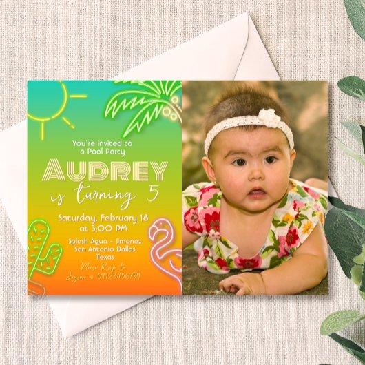 Pool Party Neon - Tropical - Aloha Einladung