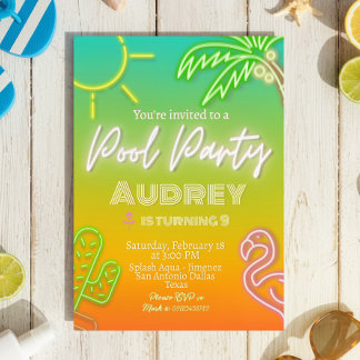 Pool Party Neon Tropical Einladung