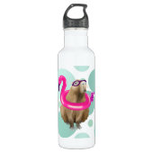 Pool Party Niedlich Capybara mit rosa Flamingo Flo Edelstahlflasche (Vorderseite)