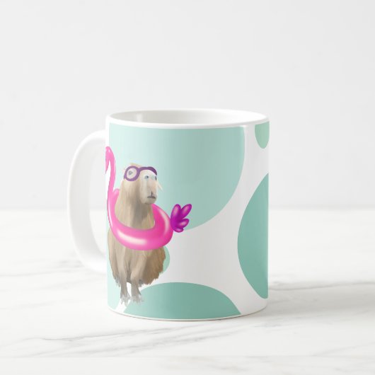 Pool Party Niedlich Capybara mit rosa Flamingo Flo Kaffeetasse (Vorderseite Links)