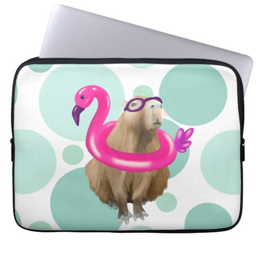 Pool Party Niedlich Capybara mit rosa Flamingo Flo Laptopschutzhülle (Vorderseite)