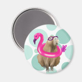 Pool Party Niedlich Capybara mit rosa Flamingo Flo Magnet (Vorderseite/Rückseite)