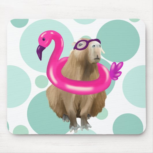 Pool Party Niedlich Capybara mit rosa Flamingo Flo Mousepad (Vorne)