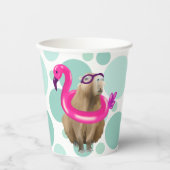 Pool Party Niedlich Capybara mit rosa Flamingo Flo Pappbecher (Vorderseite)