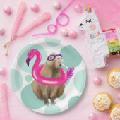 Pool Party Niedlich Capybara mit rosa Flamingo Flo Pappteller (Party)