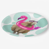 Pool Party Niedlich Capybara mit rosa Flamingo Flo Pappteller (Schrägansicht)