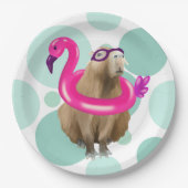 Pool Party Niedlich Capybara mit rosa Flamingo Flo Pappteller (Vorderseite)
