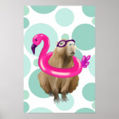 Pool Party Niedlich Capybara mit rosa Flamingo Flo Poster (Vorne)