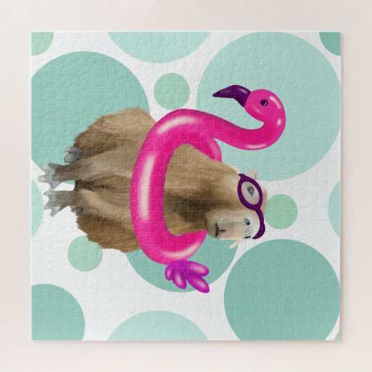 Pool Party Niedlich Capybara mit rosa Flamingo Flo Puzzle (Horizontal)