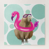 Pool Party Niedlich Capybara mit rosa Flamingo Flo Puzzle (Vertikal)