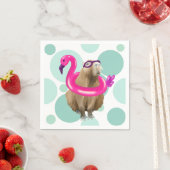 Pool Party Niedlich Capybara mit rosa Flamingo Flo Serviette (Beispiel)