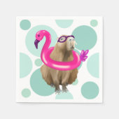 Pool Party Niedlich Capybara mit rosa Flamingo Flo Serviette (Vorderseite)