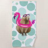 Pool Party Niedlich Capybara mit rosa Flamingo Flo Strandtuch (Vorderseite)