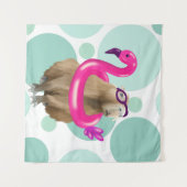 Pool Party Niedlich Capybara mit rosa Flamingo Flo Wandteppich (Vorderseite (Horizontal))