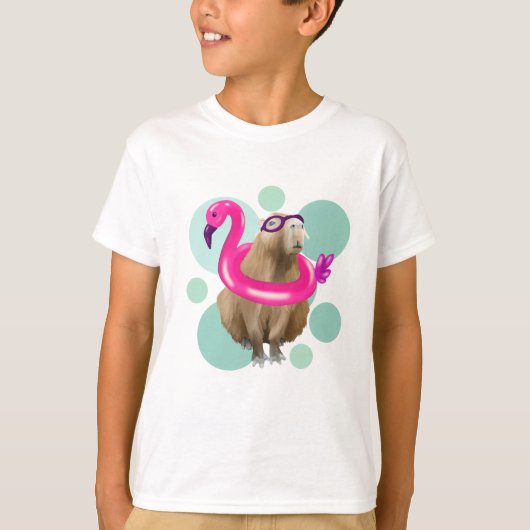 Pool Party Niedlich Capybara Rosa Flamingo Float T-Shirt (Vorderseite)