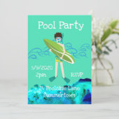 Pool Party niedlich und modern blau Einladung (Stehend Vorderseite)