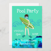 Pool Party niedlich und modern blau Einladung (Vorne/Hinten)