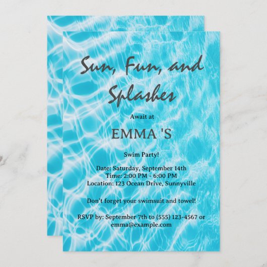 Pool-Party oder Swim-Party Einladung (Vorne/Hinten)