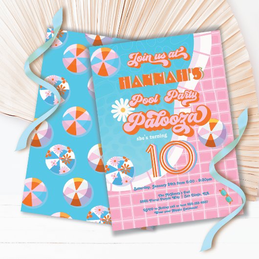 Pool Party Palooza Hippie Geburtstag Einladung