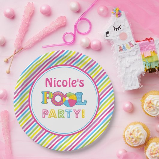 Pool-Party-Papier-Teller, Mädchen-Pool-Party-Dekor Pappteller (Party)