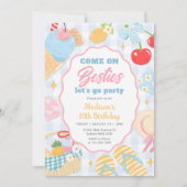 Pool Party Pastel Doodle Beach Birthday Einladung (Vorderseite)