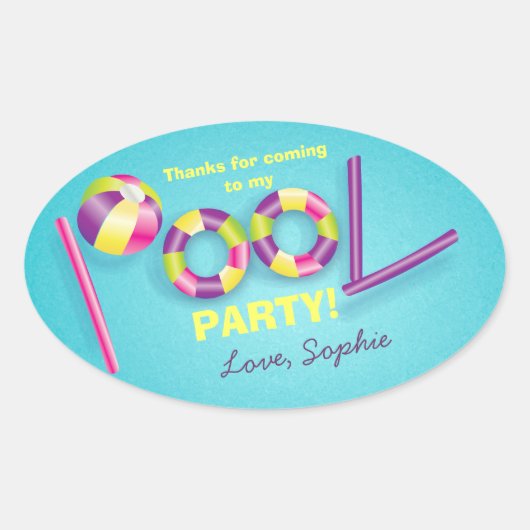 Pool-Party Personalisiert Geburtstagsförderer Ovaler Aufkleber (Vorderseite)