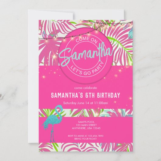 Pool Party Pink Beach Einladung (Vorderseite)