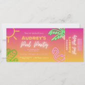 Pool Party Pink Neon Ticket Einladung (Vorderseite)