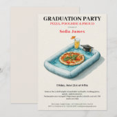 Pool Party Pizza Graduation Celebration Invitation Einladung (Vorne/Hinten)