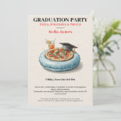 Pool Party Pizza Graduation Celebration Invitation Einladung (Stehend Vorderseite)