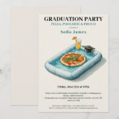 Pool Party Pizza Graduation Celebration Invitation Einladung (Vorne/Hinten)
