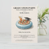 Pool Party Pizza Graduation Celebration Invitation Einladung (Stehend Vorderseite)