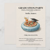 Pool Party Pizza Graduation Celebration Invitation Einladung (Vorne/Hinten)