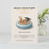 Pool Party Pizza Graduation Celebration Invitation Einladung (Stehend Vorderseite)