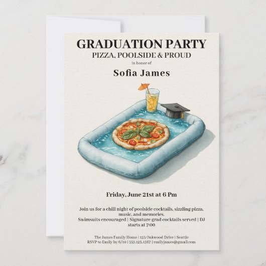 Pool Party Pizza Graduation Celebration Invitation Einladung (Vorderseite)