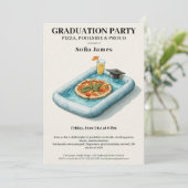Pool Party Pizza Graduation Celebration Invitation Einladung (Stehend Vorderseite)