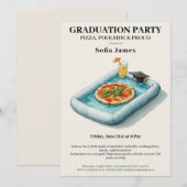 Pool Party Pizza Graduation Celebration Invitation Einladung (Vorne/Hinten)