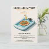 Pool Party Pizza Graduation Celebration Invitation Einladung (Stehend Vorderseite)