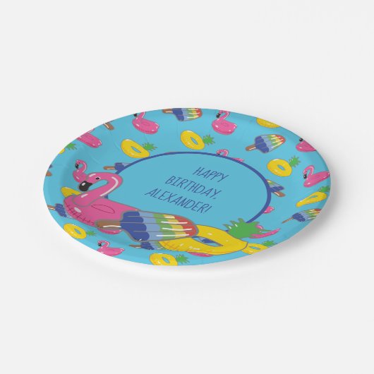 Pool Party Pool Schwimmbad Gemustert Personalisier Pappteller (Schrägansicht)