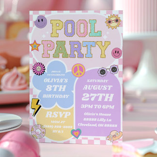 Pool Party Preppy Varsity Patch Geburtstagspartei Einladung