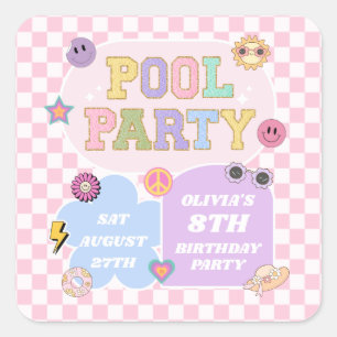 Pool Party Preppy Varsity Patch Geburtstagspartei Quadratischer Aufkleber