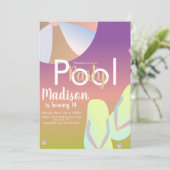 Pool Party Rainbow Ombre Geburtstag Einladung (Stehend Vorderseite)