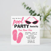 Pool-Party - Retro Katzenaugen-Sonnenbrillen u. Einladung (Stehend Vorderseite)