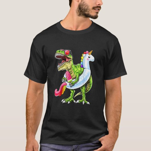 Pool Party Rex Dinosaur Unicorn Float Summer T-Shirt (Vorderseite)