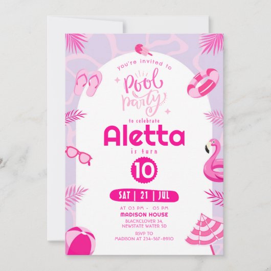 Pool Party Rosa bearbeitbar Geburtstagseinladung Einladung (Vorderseite)